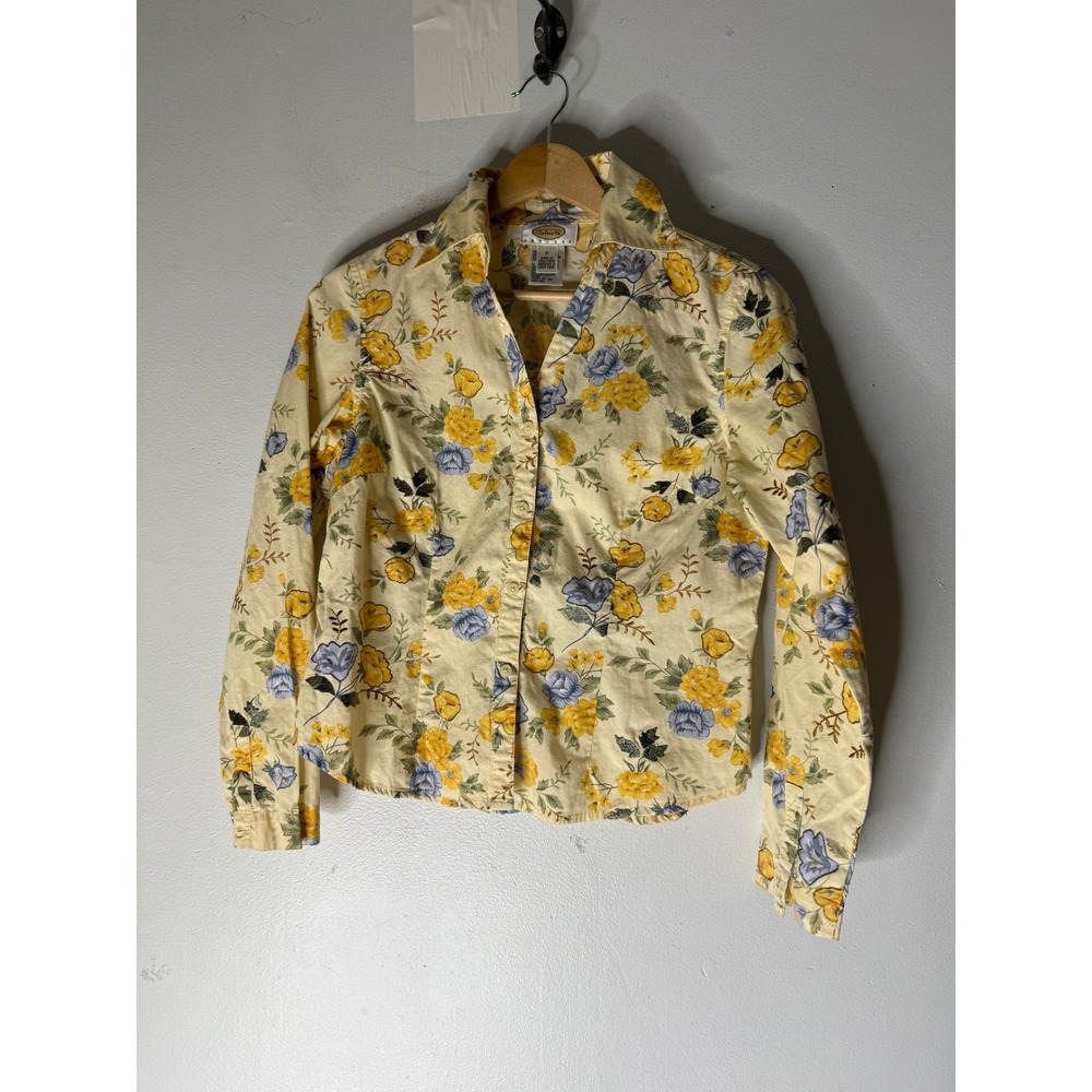 Talbots Petites Yellow Blue Floral Button Down Shirt‎ Long Sleeve embroidered P